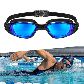 Úszószemüveg inSPORTline Clariflow Mirror, tükörbevonat, Anti-fog technológia, 100%-os UV-védelem, szilikon pánt, puha szilikon tömítés - fekete kék tükrös üveggel