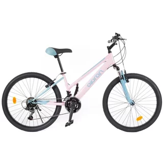 Könnyű junior kerékpár Olpran Formica 24" - 2026-os modell, 135-155 cm, 13,9 kg, 18 sebességes Shimano váltórendszer, Hi-Ten acél váz, 24"-es kerekek - rózsaszín/szürke