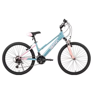 Könnyű junior kerékpár Olpran Formica 24" - 2026-os modell, 135-155 cm, 13,9 kg, 18 sebességes Shimano váltórendszer, Hi-Ten acél váz, 24"-es kerekek - szürkészöld/rózsaszín