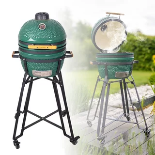 Kerámia kamado grill inSPORTline Pasionato 16", faszenes, kerámia, 116cm magas, BBQ grill, hőmérő, bomba izek, alacsony szénfogyasztás, kamado grill