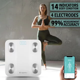 Intelligens személyi mérleg inSPORTline Syncale 20, LED kijelző, 14 különböző mérési érték, akár 24 felhasználó - fehér