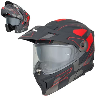 Felhajtható motoros bukósisak 3 az 1-ben W-TEC Neovu Graphic, aerodinamikus forma, csuklós mechanizmus, légáteresztő anyagból készült párnázat - fekete-piros