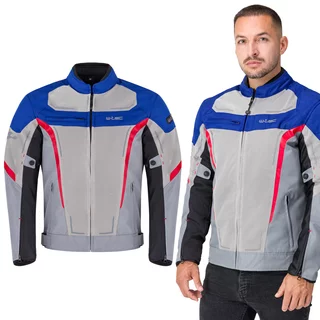 Férfi motoros kabát W-TEC Mirelio, kivehető rugalmas CE-védők, AirVent rendszer, tartós Maxdura® anyag, légáteresztő hálós bélés - szürke-kék-piros