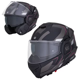 Felhajtható motoros bukósisak W-TEC Zoroz P/J, zárható szellőzőrendszer, fém reteszelő mechanizmus, Pinlock® 70 előkészítés - Matt Fekete -Fluoreszkáló Rózsaszín