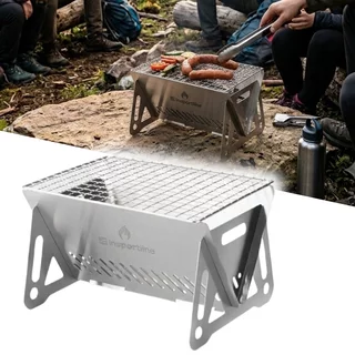 Hordozható összecsukható grill inSPORTline Cardbeq, magas hőteljesítmény, rozsdamentes kivitel, könnyű karbantartás, tároló utazótáska