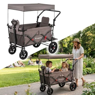 Összecsukható kiskocsi inSPORTline StrollKidz gyermekszállítási lehetőséggel, biztonsági fék, 2 összecsukható ülés, 5 pontos biztonsági öv