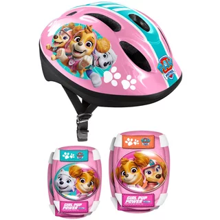 Gyermek sisak + védőszett Paw Patrol rózsaszín, állítható méret, tanúsítás, könnyű és erős anyag, nem mérgező anyag