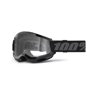 Motocross szemüveg 100% Strata 2 New - Fekete, átlátszó plexi