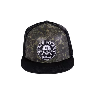 Baseballsapka BLACK HEART Bastard Skull Trucker, egyenes napellenző, hálós hátoldal, műanyag pánt - khaki-fekete