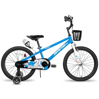 Gyerekbicikli Joystar Pluto 20", 115-145 cm, világító segédkerekek, strapabíró acélváz, biztonságos fékek, állítható nyeregmagasság, palacktartó - kék