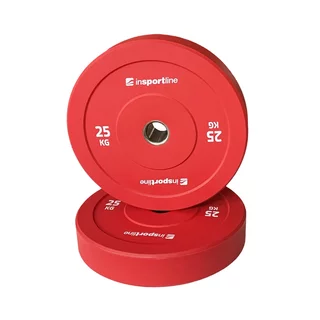 Gumírozott súlytárcsa inSPORTline Bumper Plate Go 25 kg 50 mm, minőségi kivitelezés, vonzó színkialakítás, kopásálló, tartós ütköző gumi