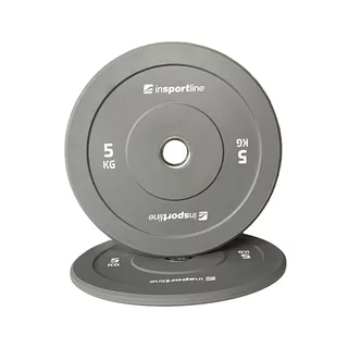 Gumírozott súlytárcsa inSPORTline Bumper Plate Go 5 kg 50 mm, minőségi kivitelezés, vonzó színkialakítás, kopásálló, tartós ütköző gumi