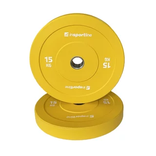 Gumírozott súlytárcsa inSPORTline Bumper Plate Go 15 kg 50 mm, minőségi kivitelezés, vonzó színkialakítás, kopásálló, tartós ütköző gumi