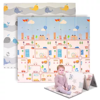 Összecsukható baba matrac inSPORTline Michlino 180x200x1,2 cm - Aranyos bálnák