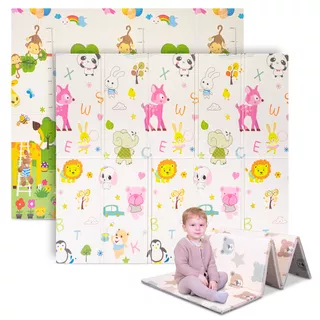 Összecsukható baba matrac inSPORTline Michlino 180x200x1,2 cm - Vidám állatkák