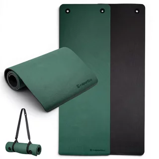 Edzőszőnyeg inSPORTline Kikami 180x61x0,8 cm, univerzális kialakítás, puha anyag, izzadság és vízálló kialakítás, csúszásgátló felület, hordozóheveder - sötétzöld-fekete