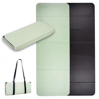 Összecsukható edzőszőnyeg inSPORTline Misette 180x61x0,8 cm, hordozóheveder, könnyű karbantartás, izzadság és vízálló, csúszásgátló felület - matcha zöld-fekete