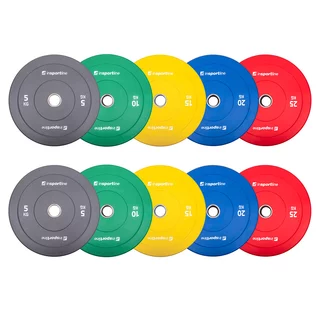 2x5 darabos gumikorong szett inSPORTline Bumper Plate Go 2x 5-25 kg 50 mm, otthoni és edzőtermi használatra, kiváló kivitelezés, kopásálló kialakítás