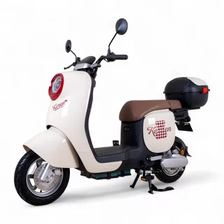 Elektromos robogó Keren Beike 10", ólomsavas akkumulátor, 25 km/h, IPX5 védettség, tároló, pedálok - barna-piros