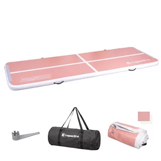 Airtrack inSPORTline Airstunt 400x100x10 cm korallrózsaszín, javítókészlet, hordozótáska, feltekerhető, Drop Stitch technológia