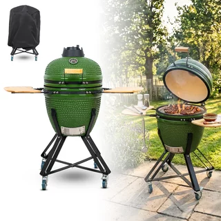 Kerámia kamado grill inSPORTline Pyrexo 18", kerámia belső héj, tartós hőteljesítmény, beépített hőmérő, hatékony szén-fogyasztás