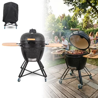 Kerámia kamado grill inSPORTline Pyrexo 24", kerámia belső héj, tartós hőteljesítmény, beépített hőmérő, hatékony szén-fogyasztás
