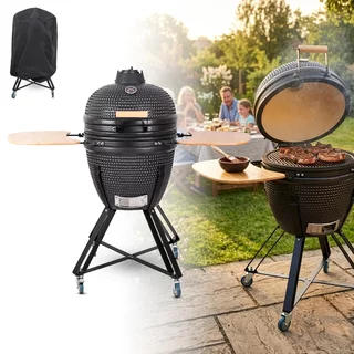 Kerámia kamado grill inSPORTline Pyrexo 21", kerámia belső héj, tartós hőteljesítmény, beépített hőmérő, hatékony szén-fogyasztás