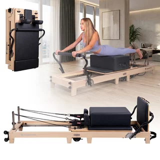 Pilates reformer inSPORTline Driftaler, összecsukható szerkezet biztonsági retesszel, tölgyfából készült váz, speciális pilates-doboz
