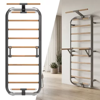 Bordásfal inSPORTline Wootkit 220×86 cm, 8 kör alakú lépcsőfok, falhoz rögzítés, könnyű karbantartás, egyszerű és gyors összeszerelés - szürke