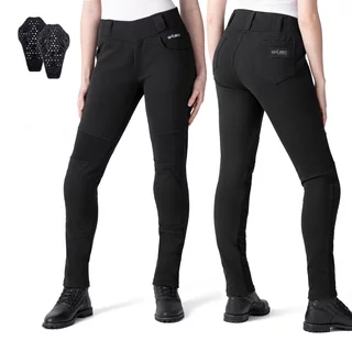Női motoros leggings W-TEC Lukrecia Base, elasztikus, testhezálló szabás, sztreccs panelek, magas derékrész, W-TEC logó a zsebeken - fekete