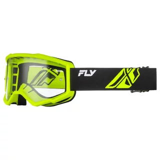 Gyerek motocross szemüveg Fly Racing Focus Youth, nagy tartósság és viselési kényelem, széles látómező, könnyen cserélhető plexi, kétrétegű hab - fekete/hi-vis, átlátszó plexi