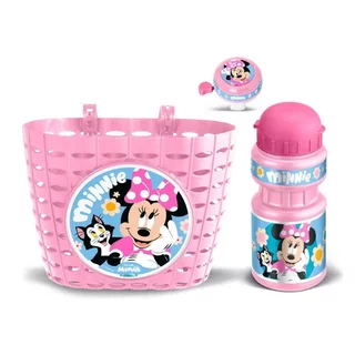 Kerékpáros szett Minnie (kosár, kulacs, csengő) - rózsaszín, strapabíró műanyag, könnyen felszerelhető