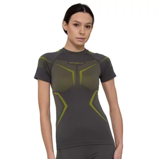 Női funkcionális rövid ujjú póló Brubeck Dry SS1465W, kiváló hőszabályozás, optimális izzadságelvezetés - Szürke/Lime