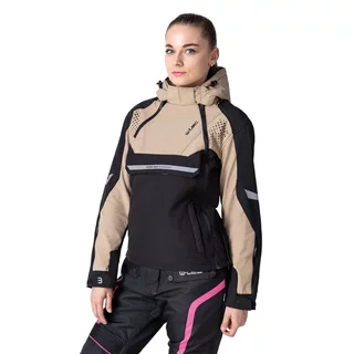 Női softshell motoros kabát W-TEC Annorack Lady, AirVent rendszer, Visionight fényvisszaverő elemek, szélálló softshell anyag, Air Mesh hálós bélés - fekete-homokszínű