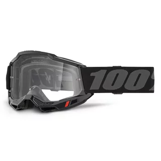 Motocross szemüveg 100% Accuri 2 OTG, páramentesítő bevonat, szilikonozott csúszásgátló pánt,  háromrétegű arcszivacs, hatékony izzadságelvezetés - fekete, átlátszó plexi