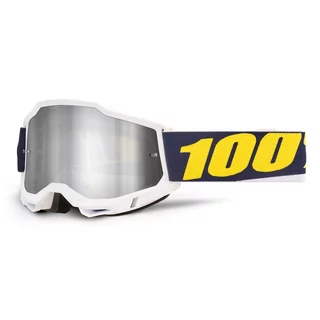 Motocross szemüveg 100% Accuri 2 Mirror, széles látószög, párásodásgátló bevonat, maximális védelem - Torc fehér, tükrös plexi