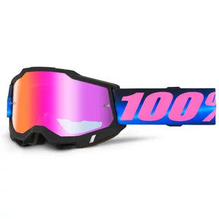 Motocross szemüveg 100% Accuri 2 Mirror, széles látószög, párásodásgátló bevonat, maximális védelem - Superdome kékes-rózsaszín, piros plexi