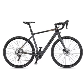 Gravel elektromos kerékpár 4EVER ENGRAVE PRO 28", beépített akkumulátor, SHIMANO GRX 1x11 egysebességes hajtásrendszer, SCHWALBE gumiabroncsok - titán/metál arany