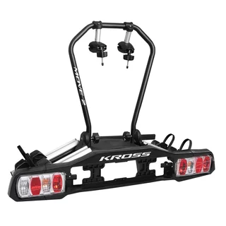 Vonóhorogra szerelhető kerékpárszállító Kross MOVE 2, beépített biztonsági zárak, billentő mechanizmus, lábpedállal működtethető