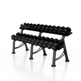 Gumírozott acél súlyzók 5-32,5 kg állvánnyal - Marbo Sport, 552kg, 24db egykezes súlyzó, acél, gumírozott, tartóval, kétsoros állvány