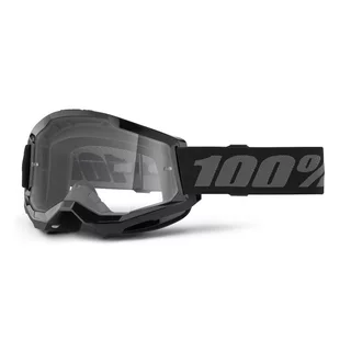 Gyerek motocross szemüveg 100% Strata 2 Youth - fekete, átlátszó plexi