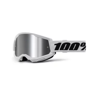 Motocross szemüveg 100% Strata 2 New Mirror, szellőzési technológia, széles látószög, párásodásgátló - Fehér, ezüst plexi