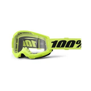 Motocross szemüveg 100% Strata 2 New - Neon Sárga, átlátszó plexi