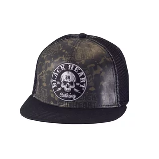 Baseballsapka BLACK HEART Bastard Skull Trucker, egyenes napellenző, hálós hátoldal, műanyag pánt