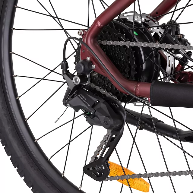 Női hegyi elektromos kerékpár inSPORTline ISL Cleora 648 Wh 27,5" - 2026, Bafang H405 motor, a 648 Wh-s akkumulátor, Prowheel hajtómű - Velúr Piros