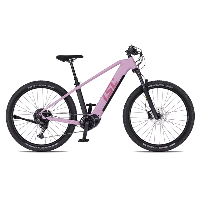 Női elektromos hegyikerékpár inSPORTline ISL Asuki EVO 835 Wh 27,5" 2026-os modell,  Bafang motor, 180 km hatótávolság, hidraulikus tárcsafékek - Napsugár Sárga - Poros Rózsaszín