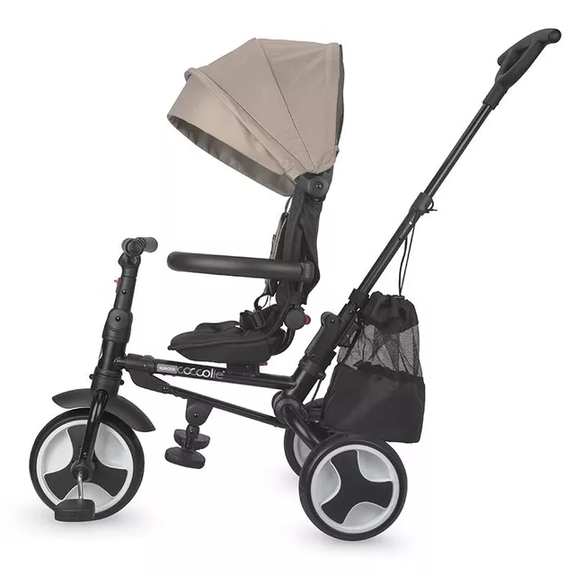 Gyerek tricikli toló rúddal Coccolle Spectra, EVA kerekek, forgatható ülés, fém váz, 2 féle lábtartó, megbízható fékrendszer, biztonsági övvel - szürkekő