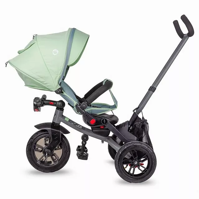 Gyerek tricikli toló rúddal Coccolle Pianti, EVA kerekek, forgatható ülés, fém váz, 2 féle lábtartó, biztonságos fékrendszer - Valódi Kék