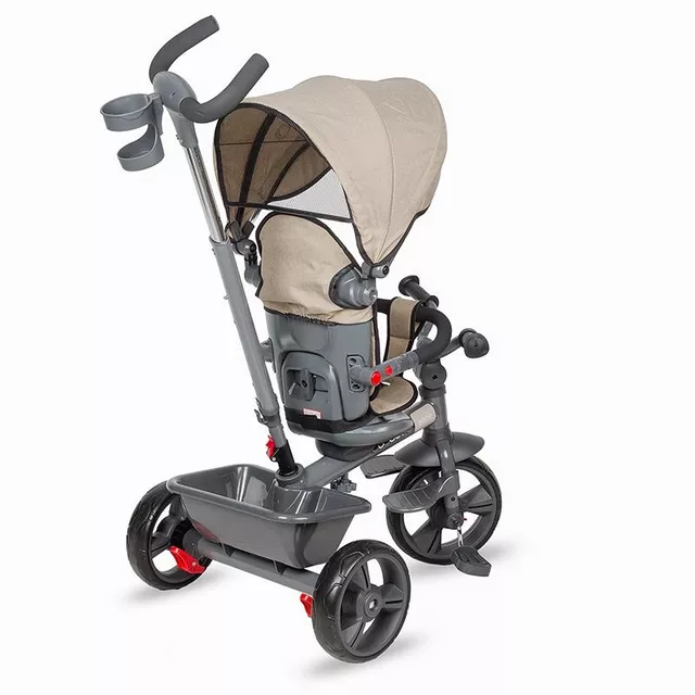 Gyerek tricikli toló rúddal Coccolle Primo, EVA kerekek, fémváz, forgatható ülés, palacktartó, biztonságos fékrendszer, 2 féle lábtartó - Magenta