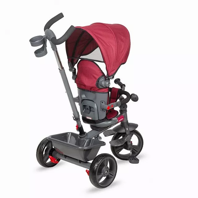 Gyerek tricikli toló rúddal Coccolle Primo, EVA kerekek, fémváz, forgatható ülés, palacktartó, biztonságos fékrendszer, 2 féle lábtartó - Magenta
